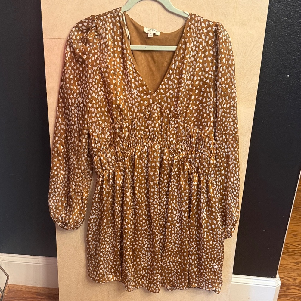 Umgee Brown V-Neck Printed Babydoll Dress